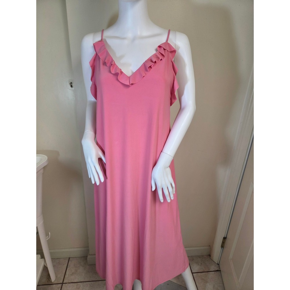 Zara Pink Ruffle V-Neck Midi Dress Adjustable Straps Medium